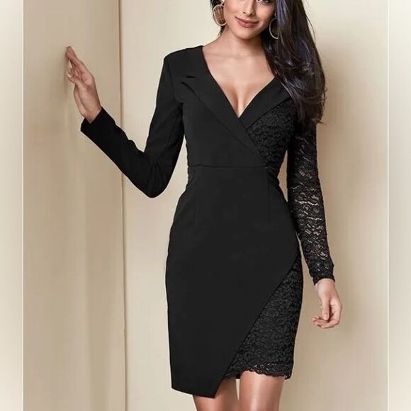 Venus Elegant Black Lace Mini Dress Size 10 - Picture 1 of 11